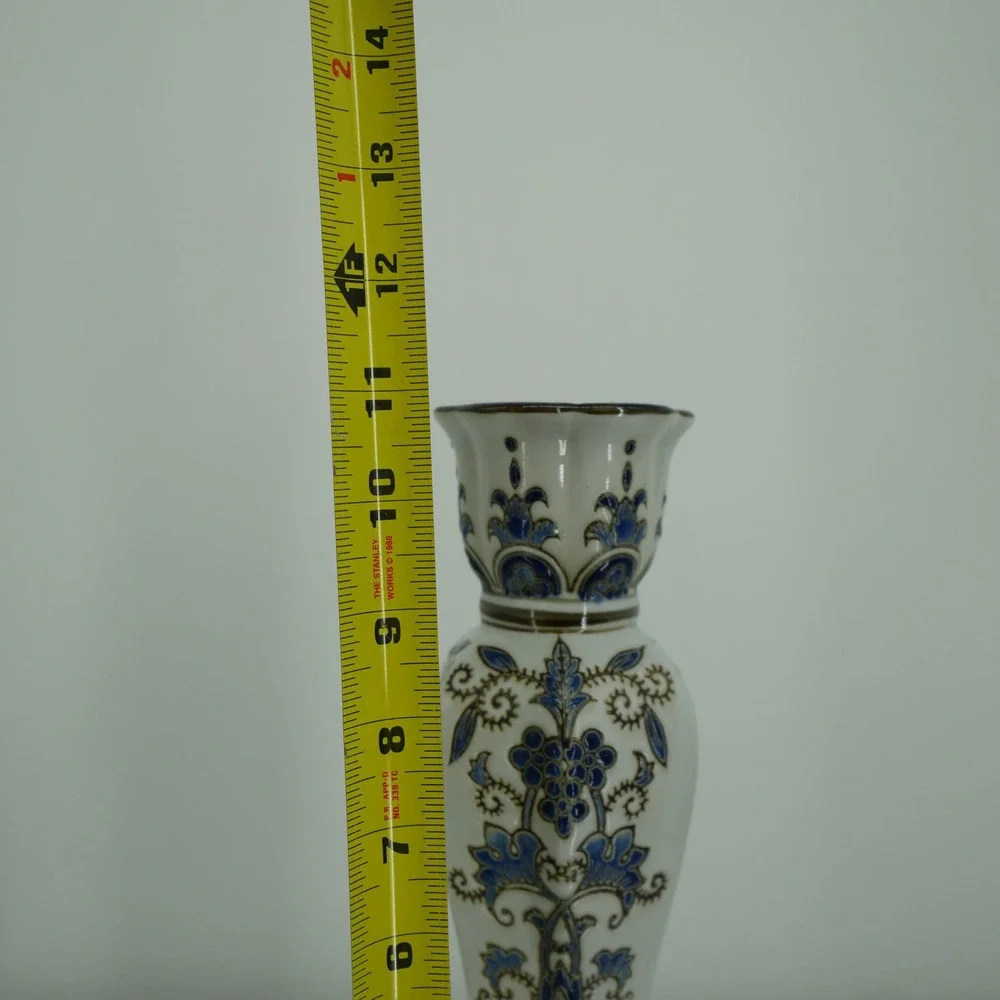 Unbranded Candlestick Holder Home Decor 10.75in Blue White Gold Floral Ceramic